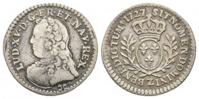 Louis XV 1715-1774
1/20 Écu aux branches d'olivier, Grenoble, 1727 Z, AG 1.40 g.
Ref : G. 283 (R3)
Conservation : TB-TTB. Très Rare