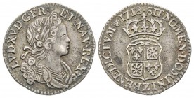 Louis XV 1715-1774
1/10 Écu de France-Navarre, Grenoble, 1718 Z, AG 2.33 g.
Ref : G. 290 (R5)
Conservation : TTB-SUP. Rarissime