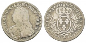 Louis XV 1715-1774
1/10 Écu aux branches d'olivier, Grenoble, 1740 Z, AG 2.75 g.
Ref : G. 291 (R5)
Conservation : TB, Rarissime