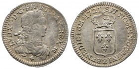 Louis XV 1715-1774
1/6 Écu de France, Grenoble, 1721 Z, AG 3.95 g.
Ref : G. 297 (R2)
Conservation : TTB+. Rare