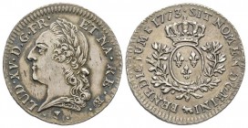 Louis XV 1715-1774
1/5 Écu de Béarn à la vieille tête, Pau, 1773, AG 5.93 g.
Ref : G. 300a (R2)
Conservation : Superbe. Rare