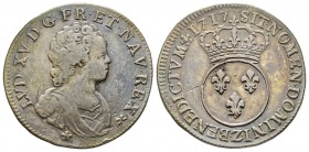 Louis XV 1715-1774
1/4 Écu Vertugadin, rf, Grenoble, 1717 Z, AG 7.25 g.
Ref : G. 302
Conservation : TTB, inédit