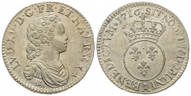 Louis XV 1715-1774
1/2 Écu Vertugadin, rf, Paris, 1716 A, AG 15.16 g.
Ref : G. 308 (R3)
Conservation : Superbe