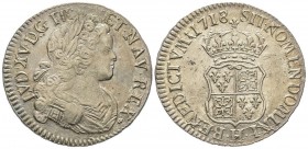 Louis XV 1715-1774
Écu de France-Navarre, La Rochelle, 1718 H, AG 24.3 g.
Ref : G. 318 (R2)
Conservation : presque Superbe. Rare