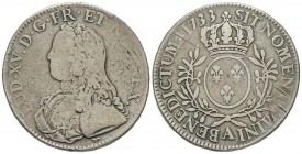 Louis XV 1715-1774
Écu aux branches d'olivier, Paris, 1733 A, AG 28.7 g.
Ref : G. 321 (R)
Conservation : TB-TTB. Rare