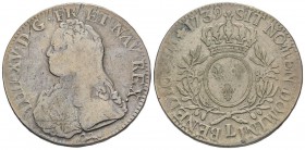 Louis XV 1715-1774
Écu aux branches d'olivier, Bayonne, 1739 L, AG 28.80 g.
Ref : G. 321 (R2)
Conservation : TB