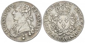 Louis XVI 1774-1792
1/2 Écu, Metz, 1790 AA, AG 14.61 g.
Ref : G.355 (R)
Conservation : traces de nettoyage sinon TTB+
