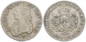 Louis XVI 1774-1792
Écu aux branches d'olivier, Bayonne, 1785 L, 5 sur 4, AG 29.32 g.
Ref : G.356 
Conservation : presque TTB