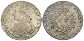 Louis XVI 1774-1792
Écu aux branches d'olivier, Orléans, 1785 R, AG 29.05 g.
Ref : G.356 
Conservation : TTB