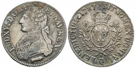 Louis XVI 1774-1792
Écu aux branches d'olivier, Perpignan, 1787 Q, AG 29.22 g.
Ref : G.356 (R)
Conservation : traces de corrosion sinon TTB