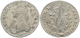 Louis XVI 1774-1792
Écu de Béarn aux branches d'olivier, Pau, 1781, AG 29.13 g.
Ref : G.356a 
Conservation : coups sinon TTB