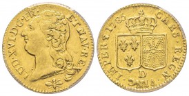Louis XVI 1774-1792
Louis d'or à la tête nue, Lyon 1785 D, AU 7.6 g.
Ref : G.361 (R), Fr. 475
Conservation : PCGS AU50