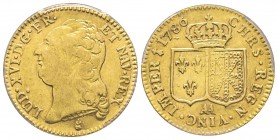 Louis XVI 1774-1792
Louis d'or à la tête nue, 2 ème, Metz, 1786 AA, AU 8.15 g.
Ref : G.361 (R), Fr. 475
Conservation : PCGS AU53