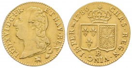 Louis XVI 1774-1792
Louis d'or à la tête nue, Rouen, 1786 B, AU 7.60 g.
Ref : G.361 (R), Fr. 475
Conservation : rayure sinon TTB