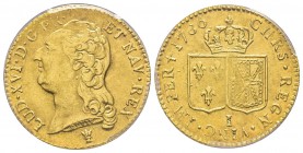 Louis XVI 1774-1792
Louis d'or à la tête nue, 1er sem., Limoges, 1786 I, AU 8.15 g.
Ref : G.361 (R), Fr. 475
Conservation : PCGS AU58