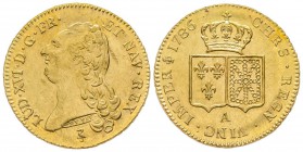 Louis XVI 1774-1792
Double Louis d'or à la tête nue, Paris, 1786 A, AU 15.29 g.
Ref : G.363, Fr. 474
Conservation : presque FDC
