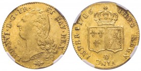 Louis XVI 1774-1792
Double Louis d'or à la tête nue, Lyon, 1786 D, AU 15.29 g.
Ref : G.363, Fr. 474
Conservation : NGC MS64