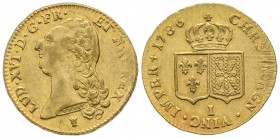 Louis XVI 1774-1792
Double Louis d'or à la tête nue, Limoges, 1786 I, AU 15.22 g.
Ref : G.363 (R), Fr. 474
Conservation : TTB