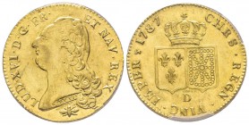 Louis XVI 1774-1792
Double Louis d'or à la tête nue, 1er sem., Lyon, 1787 D, AU 15.29 g.
Ref : G.363 (R2), Fr. 474
Conservation : PCGS AU58. Rare