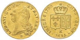 Louis XVI 1774-1792
Double Louis d'or à la tête nue, 1er sem., Bordeaux, 1788 K, AU 15.29 g.
Ref : G.363 (R), Fr. 474
Conservation : PCGS AU58
