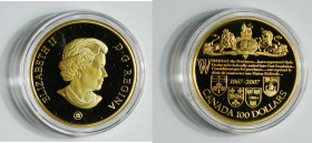 2007 Canada 140th Anniv of Dominion of Canada gold $100. Royal Canadian Mint. 27mm, 12g. AGW: 0.225oz. With original package and COA. Gold bullion dat...