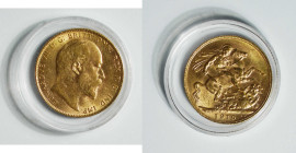 1910 Britain KEVII gold Sovereign (KM805). Royal mint. 22mm, 7.988g. AGW: 0.2355oz. Gold bullion dated after 1900 is entitled to concessionary buyers’...