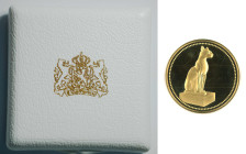 1989 Egypt "Goddess Bastet" gold 100 pound (KM656). Franklin Mint. 32mm, 17.15g. AGW: 0.4962oz. Mintage: 7,500. With original package. Gold bullion da...