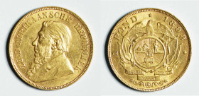 1898 South Africa "Kruger Pond" gold 1 pound (KM10.2). Pretoria mint. 22mm, 7.988g. AGW: 0.2352oz. Gold bullion dated after 1900 is entitled to conces...