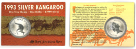 1993 Royal Australia Mint Silver Kangaroo 1oz in original coin card.

1993年澳大利亞皇家造幣廠1盎司袋鼠銀幣，原封。
