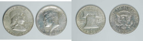 1963 and 1964 USA Franklin and Kennedy 1/2 Dollar pair.

1963及1964年美國富蘭克林及甘迺迪像半元銀幣各一枚。