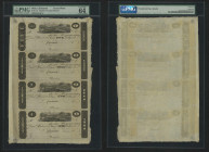 ND Cincinnati, Ohio, USA Postnote payable to James Monroe in uncut sheet of 4, showing denominations 1, 2, 3 and 5 dollars. PMG Choice Uncirculated 64...