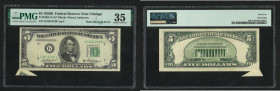 1950B USA Federal Reserve Note Chicago $5. Butterfly fold error. Serial no.: G10913169. PMG Choice Very Fine 35.