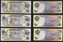 1949 Bangko Sentral ng Pilipinas 100 piso x3, with fancy serial nos UK666666, QK999999 and VC1000000 respectively. UNC.

1949年菲律賓中央銀行100披索三張，分別帶有趣味號...