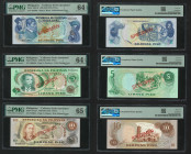1949 (ND 1978) Bangko Sentral ng Pilipinas "Collector Series Specimen" set from 2 piso to 100 piso (P-159CS1 - 164CS1). PMG Choice Uncirculated 64 EPQ...