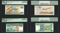 1979-1990 a group of 4 Singapore 5, 10 20 and 50 dollars banknotes. PCGS 64-66 PPQ.

1979至1990年新加坡5元、10元、20元及50元鈔票。PCGS 64 - 66 PPQ。...