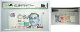 2008-2013 Singapore Monetary Authority 50 Dollars, with solid serial no.: 2JA333333. PMG Gem Uncirculated 66 EPQ.

2008至2013年新加坡金融管理局50元，全統號2JA33333...