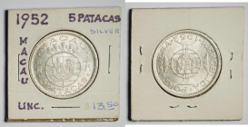 1952 Macao 5 Patacas. AU-MS.

1952年澳門伍圓銀幣。AU-MS。