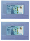 2022 Bank of China (Hong Kong) Beijing Winter Olympic $20 commemorative note in a pair, with serial nos AB609959 and AB309867. Both UNC with original ...