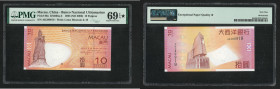 2005 (ND 2006) Banco Nacional Ultramarino 10 Patacas, serial no.: AK380919. PMG Superb Gem Unc 69 EPQ★. Among the 182 records in PMG population, only ...