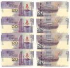 2008 Banco da China Beijing Olympic $20 commemorative note in uncut sheet of 4. UNC.

2008年澳門中國銀行北京奧運20元紀念鈔未裁四連張，未流通。...