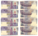 2008 Banco da China Beijing Olympic $20 commemorative note in uncut sheet of 4. UNC.

2008年澳門中國銀行北京奧運20元紀念鈔未裁四連張，未流通。...
