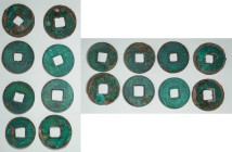 XIN DYNASTY CASH Unearthed in Inner Mongolia, together with mintage moulds. Xin dynasty cash coins in a group of 9. Mengkeng. With deep patina. Very F...