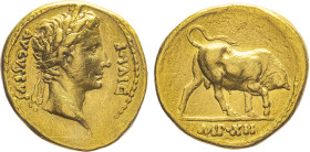 MONETE ROMANE IMPERIALI. AUGUSTO (27 a.C.-14 d.C.) AUREO
Au. Zecca di Lugdunum. 7,83 gr. 19 mm. RR. Spl55.
D: AVGVSTVS DIVI F. Testa laureata di Aug...