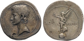 MONETE ROMANE IMPERIALI. AUGUSTO (27 a.C.-14 d.C.) DENARIO
Ar. Zecca di Brindisi. 3,50gr. 21 mm. RR. Bb45.
D: Testa di Augusto a sin. 
R: CAESAR DI...