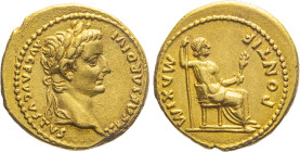 MONETE ROMANE IMPERIALI. TIBERIO (42 a.C.-37 d.C.) AUREO
Au. 7,68 gr. 20 mm. R. Spl58. 
D: TI. CAESAR DIVI AVG. F. AVGVSTVS. Testa laureata di Augus...