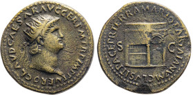 MONETE ROMANE IMPERIALI. NERONE (54-68 d.C.) DUPONDIO Ae. Zecca di Roma. 14,25 gr. 29 mm. RR. Bb50.
D: NERO CLAVD. CAESAR AVG. GER. P. M. TR. P. IMP....