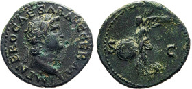 MONETE ROMANE IMPERIALI. NERONE (54-68 d.C.) ASSE Ae. Zecca di Roma. 12,09 gr. 29 mm. R. Bb50.
D: NERO CAESAR AVG. GERM. IMP. Testa laureata di Neron...