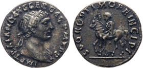 MONETE ROMANE IMPERIALI. TRAIANO (98-117 d.C.) DENARIO Ar. 2,82 gr. 18 mm. R. Spl55.
D: IMP. TRAIANO AVG. GER. DAC. P. M. TR. P. busto laureato di Tr...