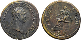 MONETE ROMANE IMPERIALI. TRAIANO (98-117 d.C.) SESTERZIO
Ae. Zecca di Roma. 25,06 gr. 35 mm. R. Bb42.
D: IMP. CAES. NERVA TRAIAN. AVG. GERM. P. M. B...