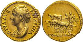 MONETE ROMANE IMPERIALI. FAUSTINA MAGGIORE (141 d.C.) AUREO CONIATO DOPO LA SUA MORTE SOTTO ANTONINO PIO
Au. Zecca di Roma 141-161 d.C. 7,00 gr. 19 m...